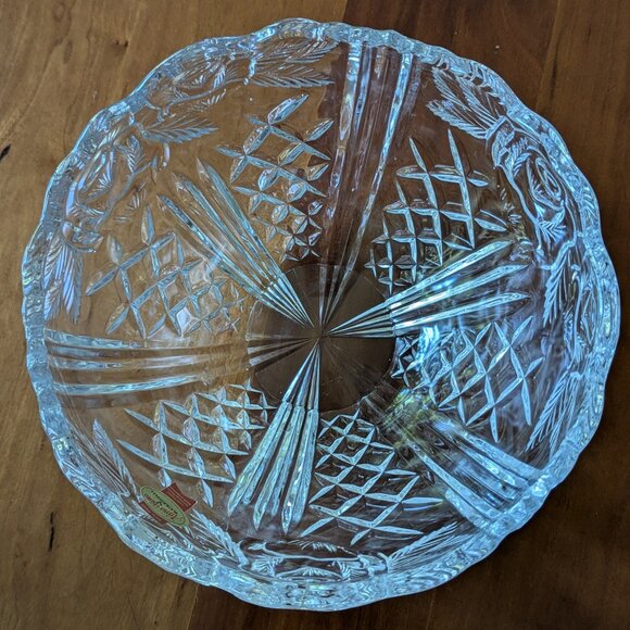 Rare Large Vintage Anna Hutte Bleikirstall Lead Crystal Bowl 8.5 inch with Roses - Picture 6 of 7